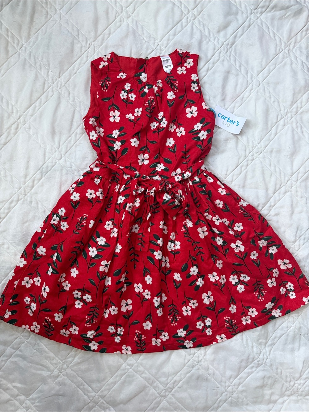 Carter's Red Floral Tie-Waist Sleeveless Dress